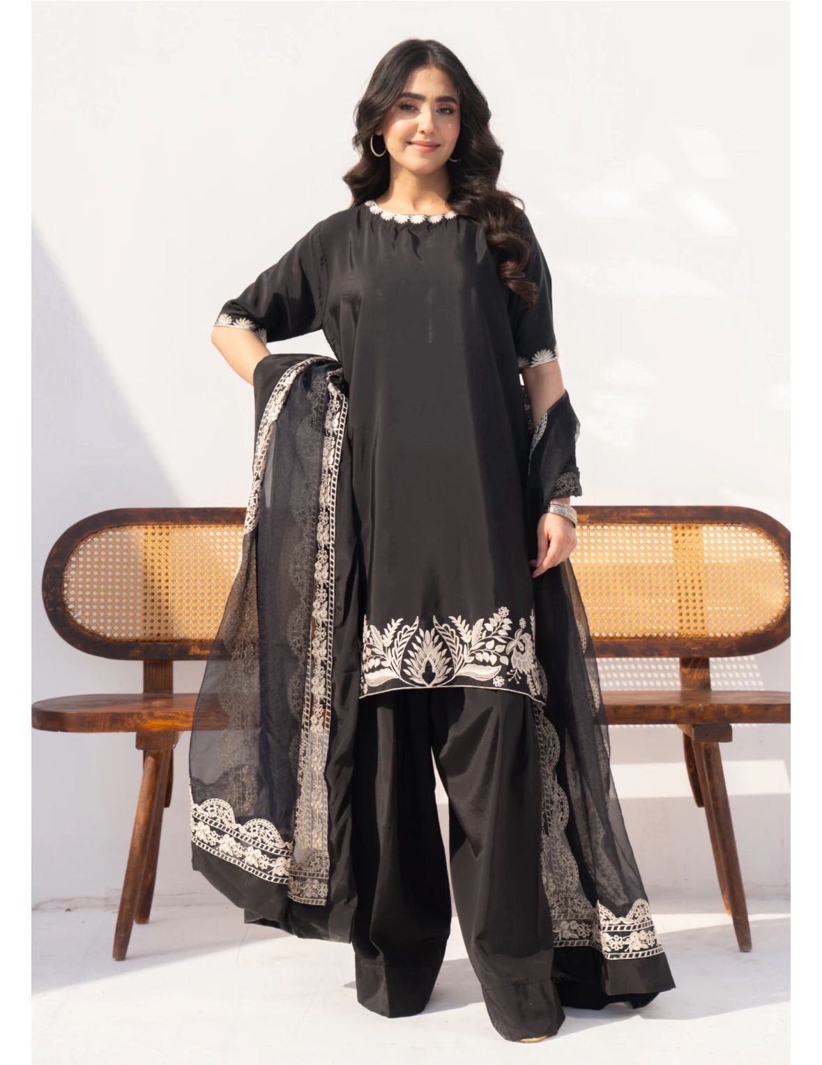 Silk Embroidered Farshi Shalwar 3 Piece Suit