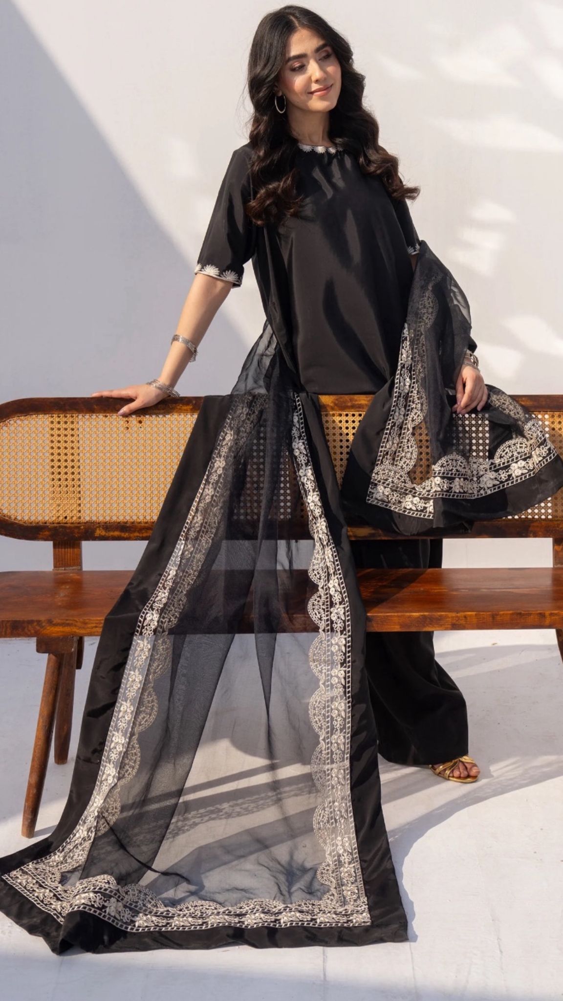 Silk Embroidered Farshi Shalwar 3 Piece Suit