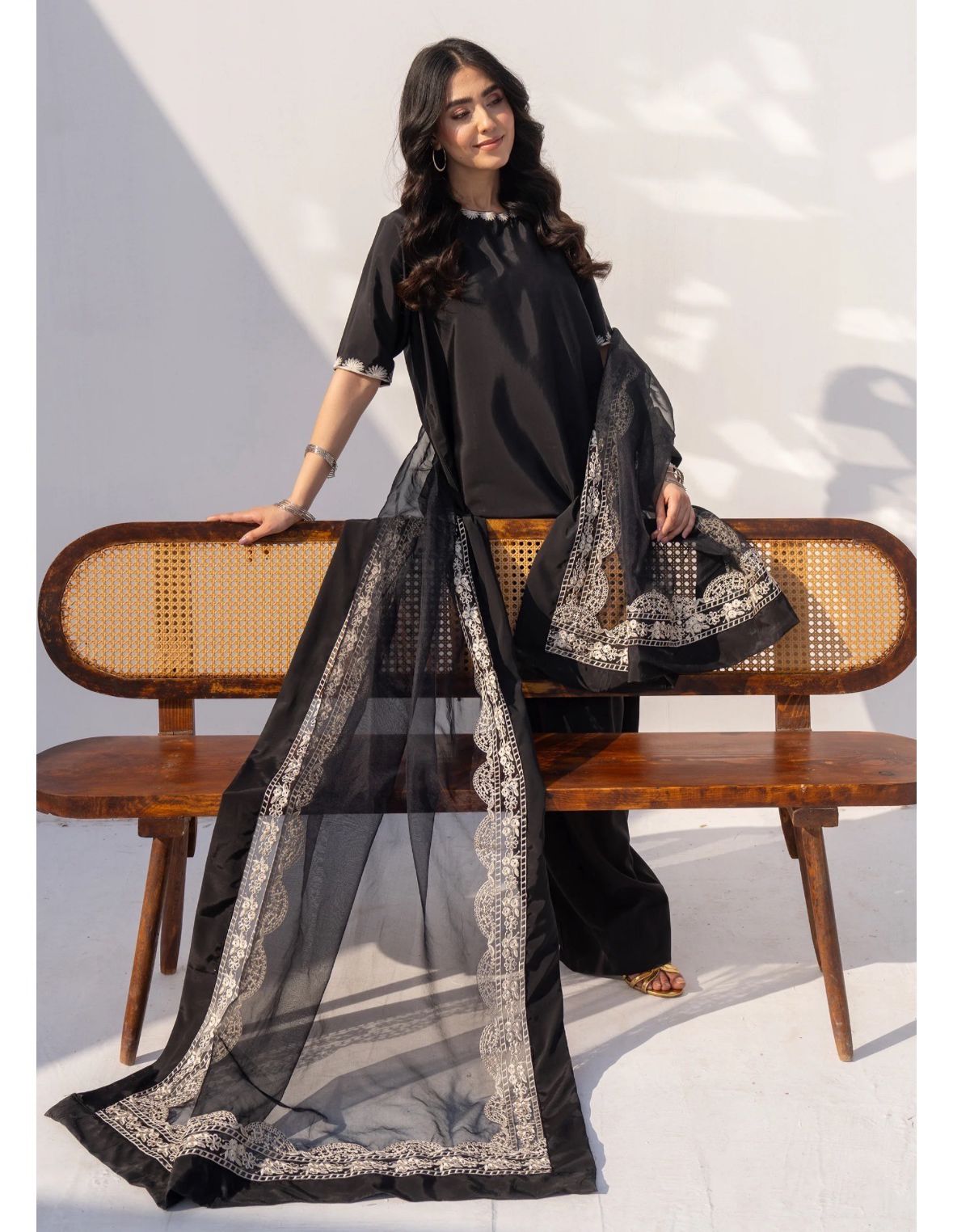 Silk Embroidered Farshi Shalwar 3 Piece Suit